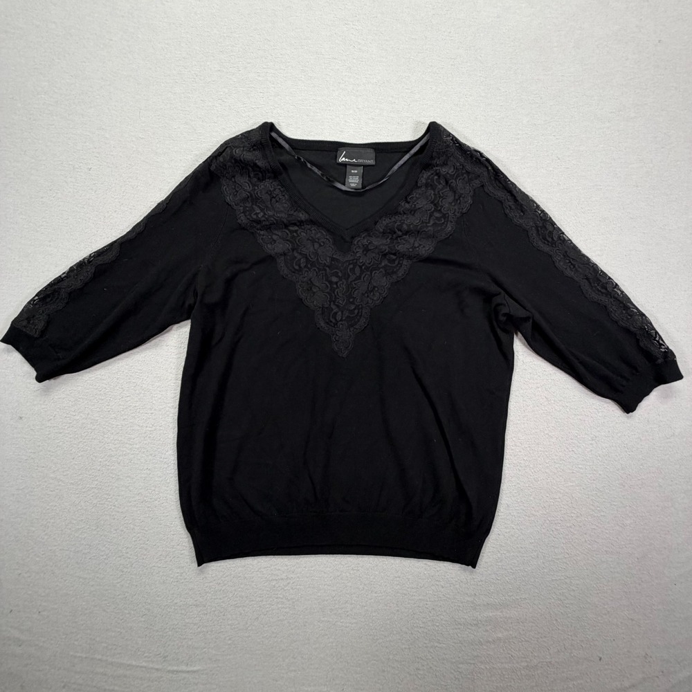 Lane Bryant Women Sweater Regular Black Lace V-Neck 3/4 Sleeve 18/20